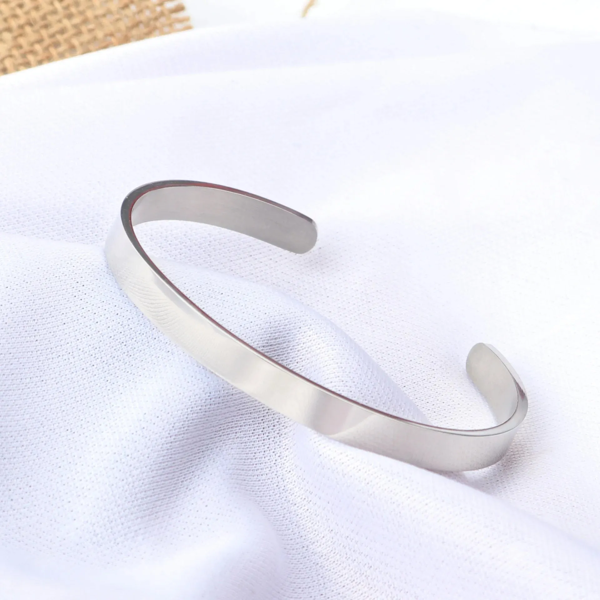 Classic Simple Open Adjustable Glossy Stainless Steel Bracelet