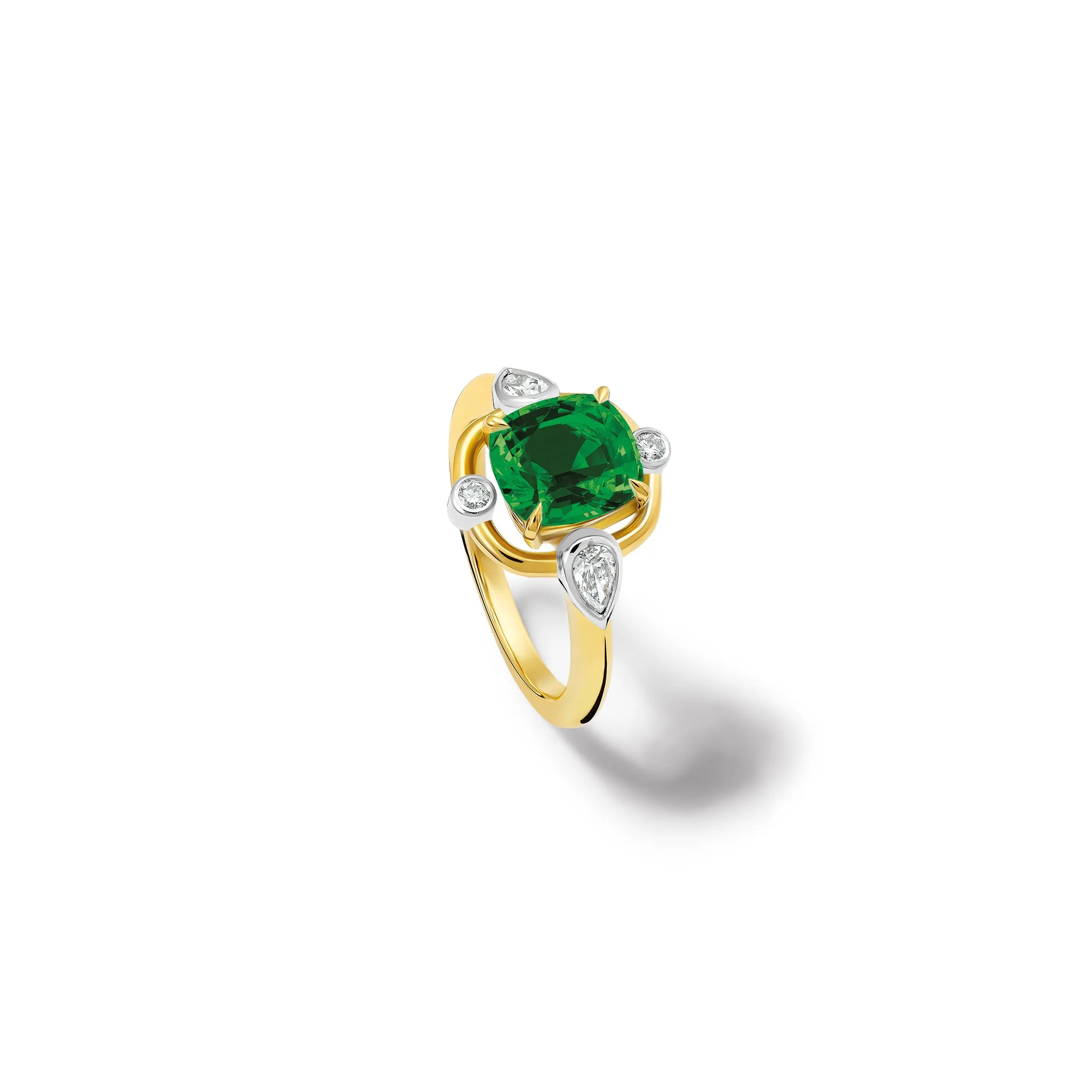 Compass Ring 18ct Yellow Gold - Green Tourmaline & Diamond