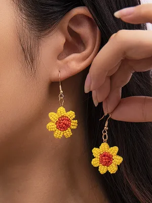 Contrast Color Flower Shape Earrings Accessories Drop Earrings