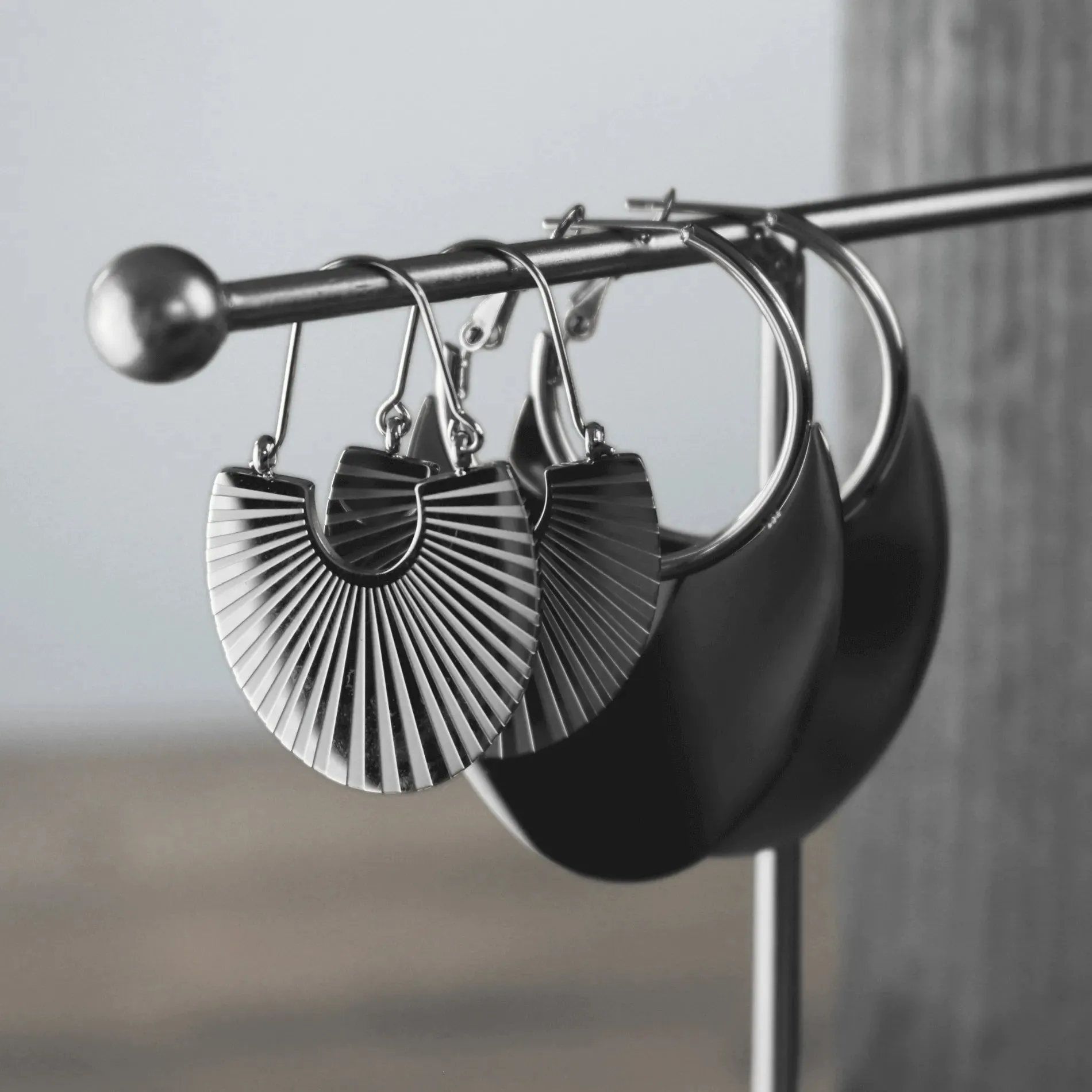 Courage Waterproof Ripple Fan Statement Earring Silver Plating