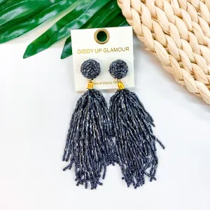 Crash My Party Seed Bead Tassel Earrings In Black