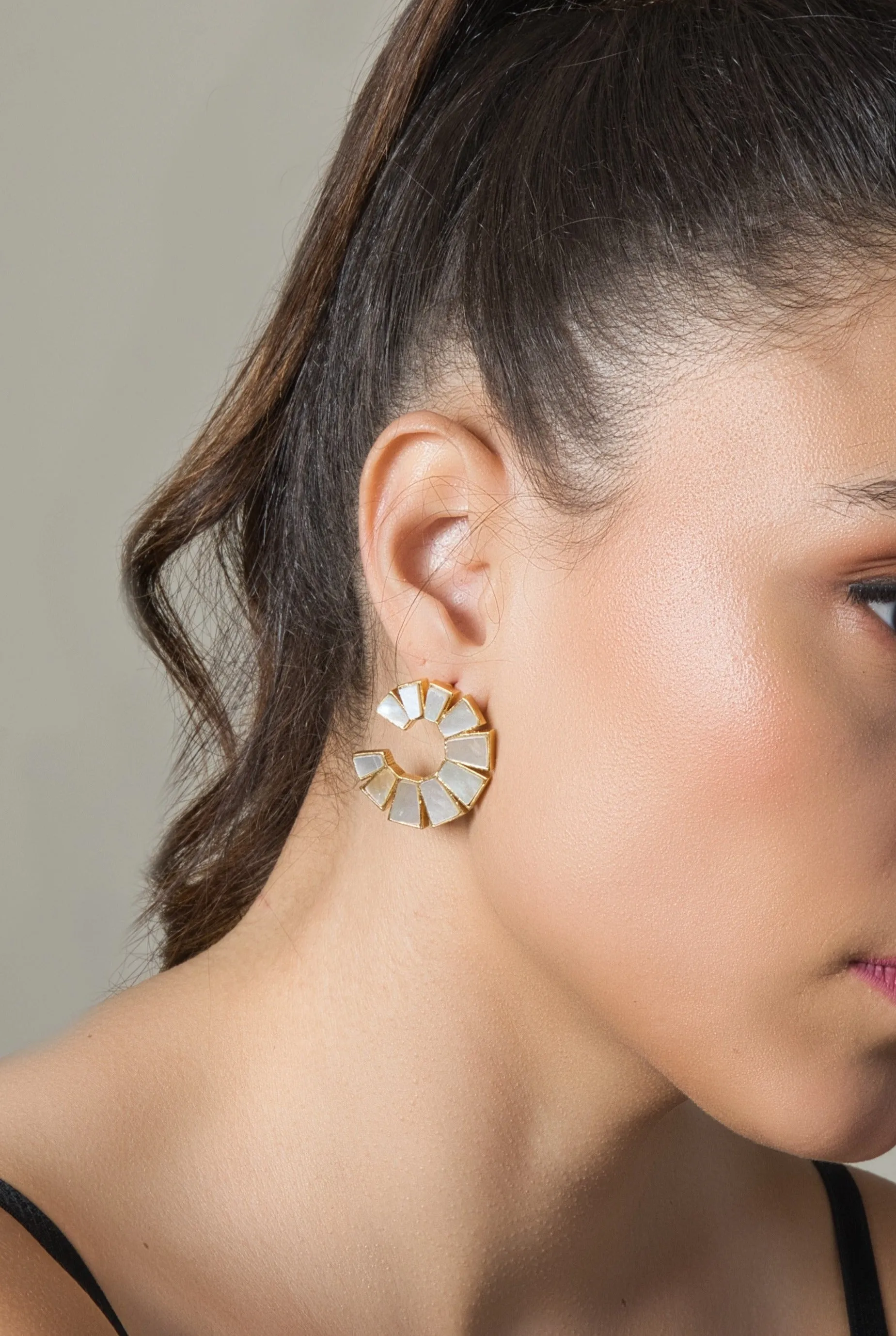 Crescent Shell Pearl Stud Earrings