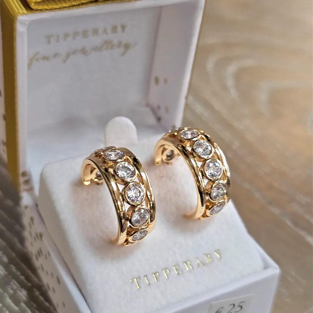 Crystal Set Hoop Earrings, Gold