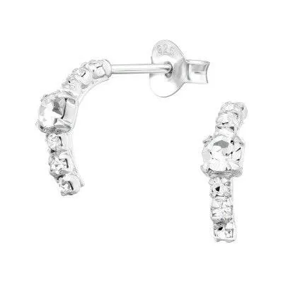 Crystal Silver Semi Hoop Earring Studs - Elegant and Stylish Jewelry