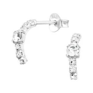 Crystal Silver Semi Hoop Earring Studs - Elegant and Stylish Jewelry