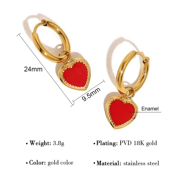 Cute Red Heart Chic Golden Hoop Earrings