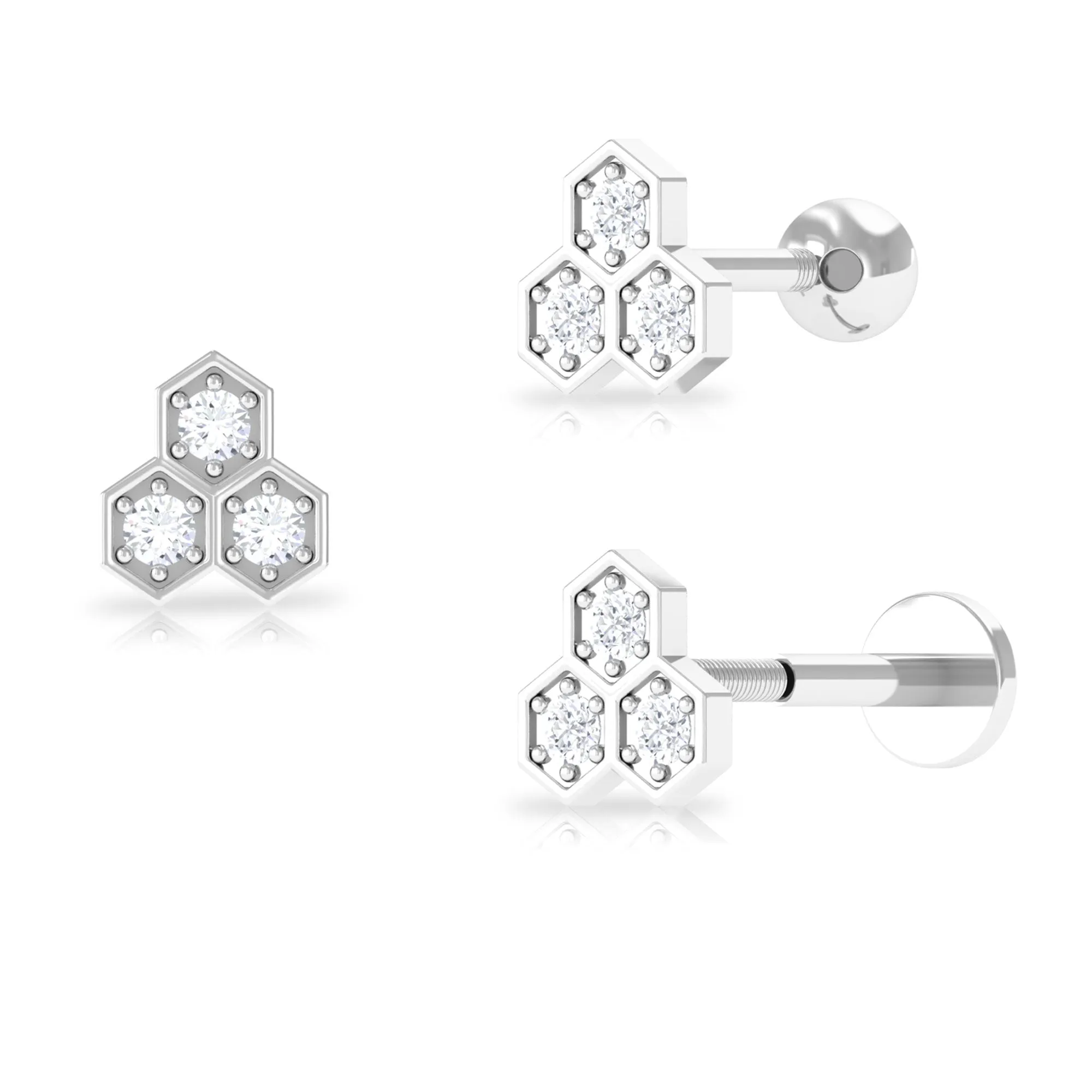 Dainty Diamond Geometric Helix Earring in Gold