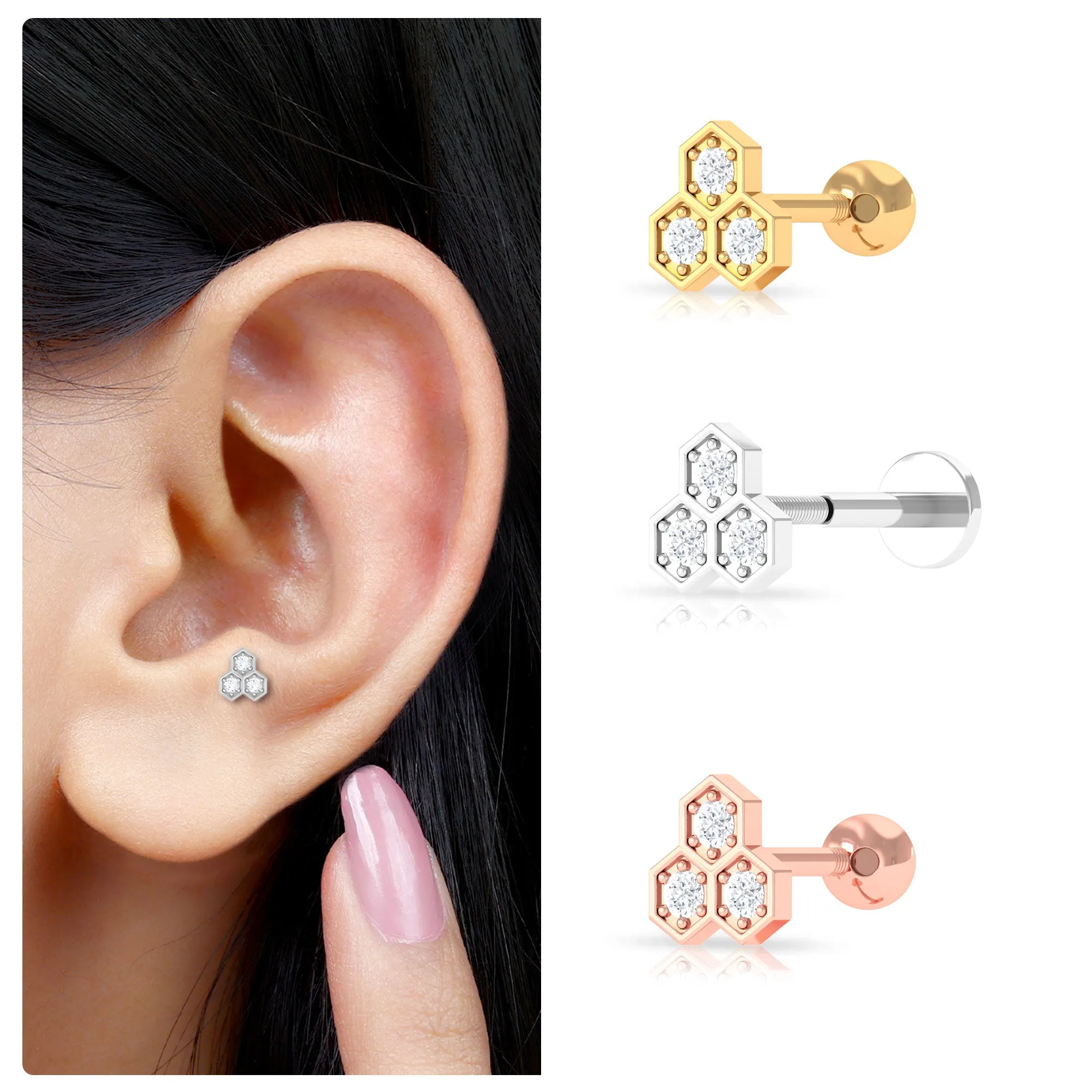 Dainty Diamond Geometric Helix Earring in Gold