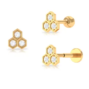 Dainty Diamond Geometric Helix Earring in Gold