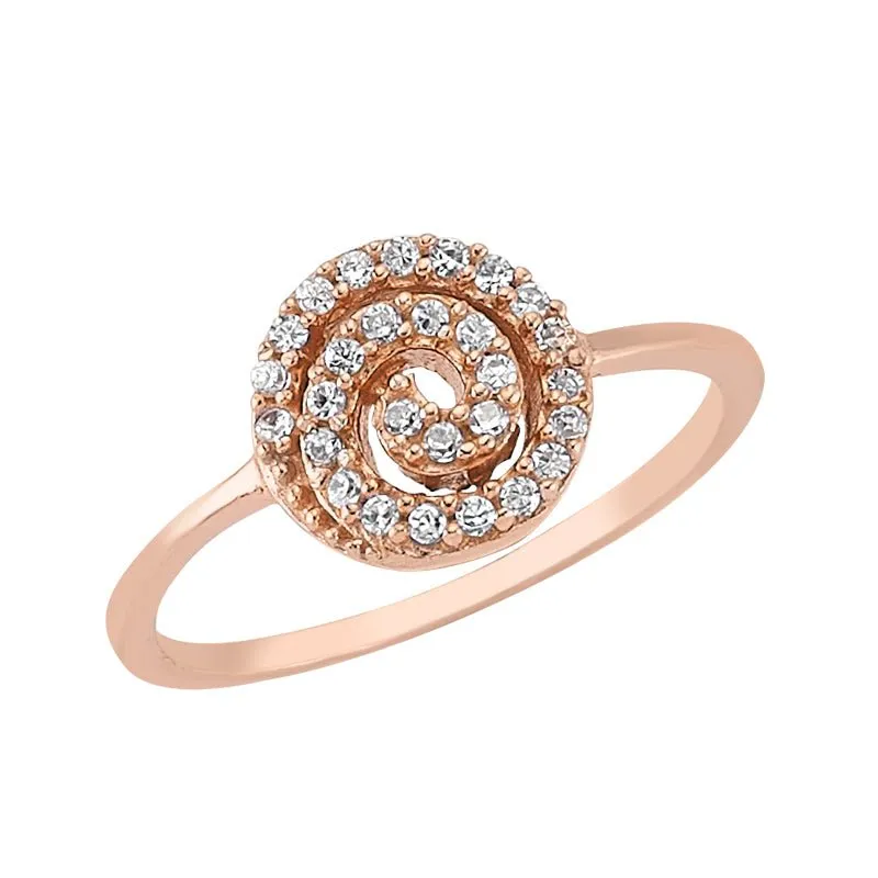 Dainty Simple Stone Spiral Silver Ring in Rose Gold