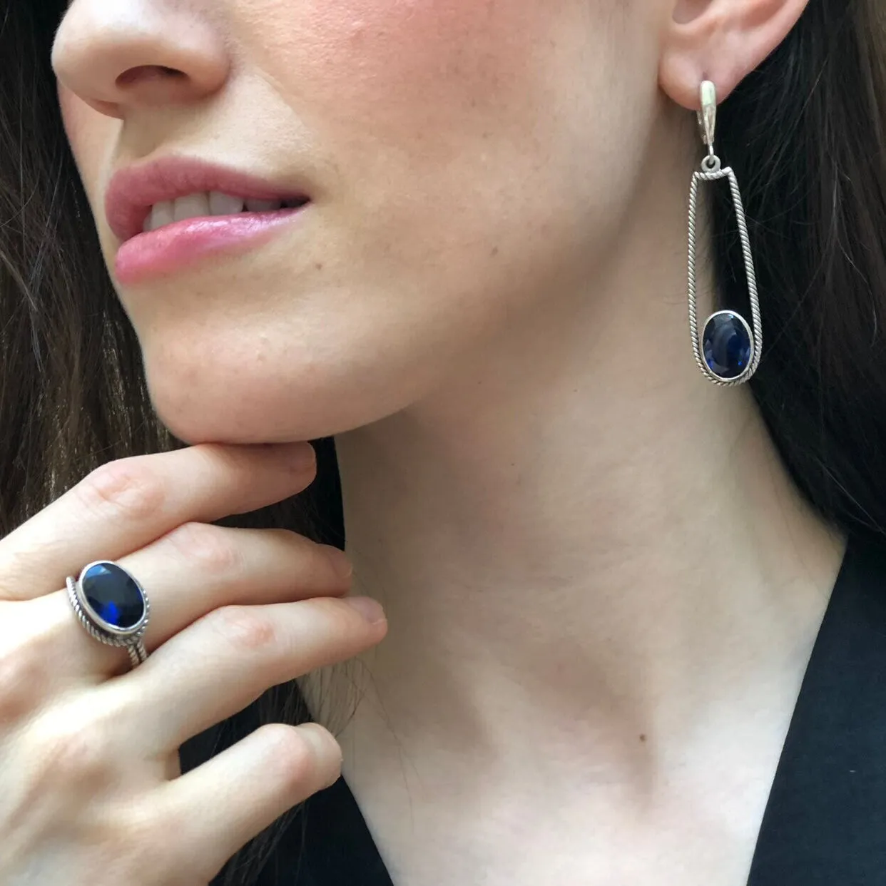 Dangling Sapphire Earrings - Blue Heavy Earrings - Long Vintage Earrings