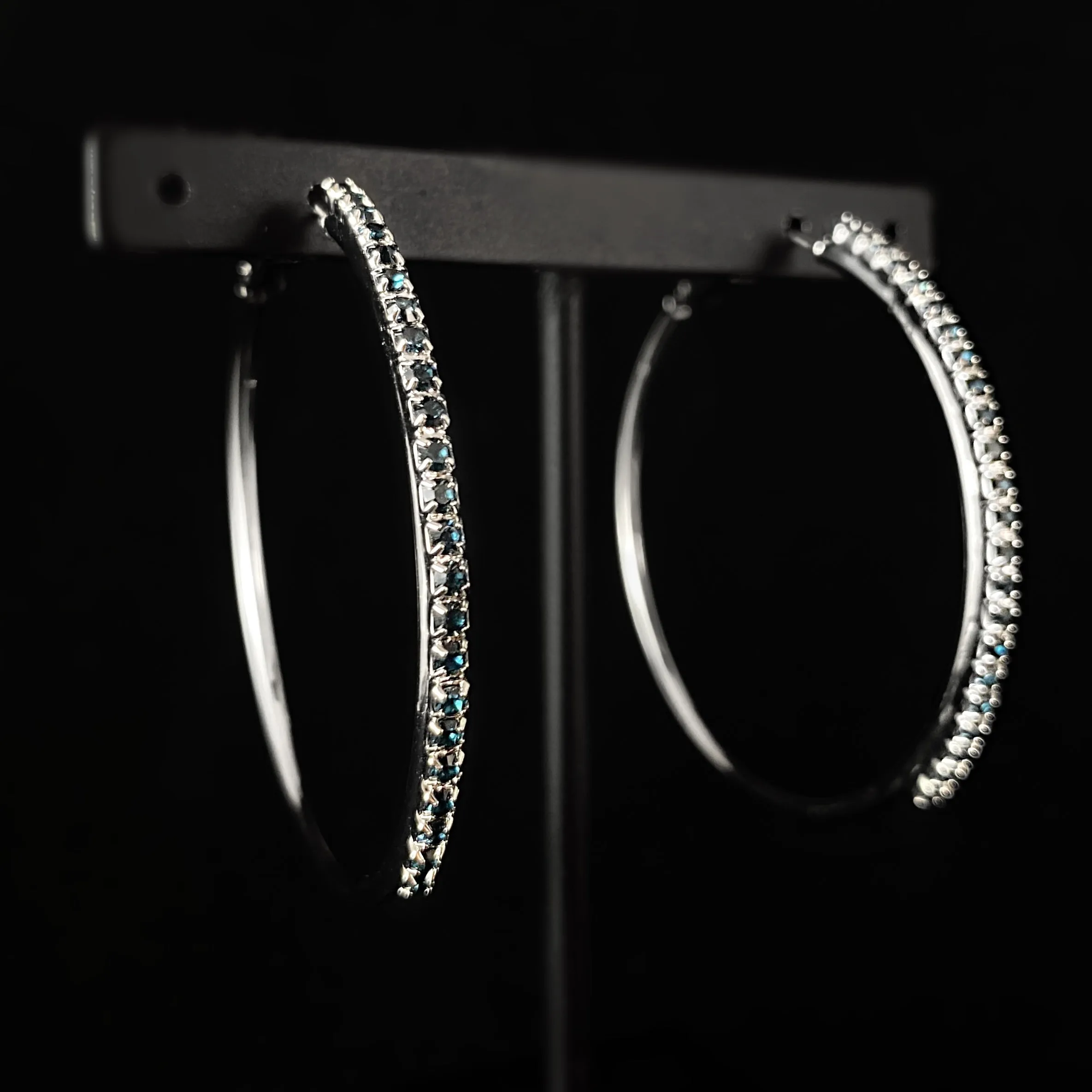 Deep Blue Crystal Silver Hoop Earrings, Farah - Sorrelli