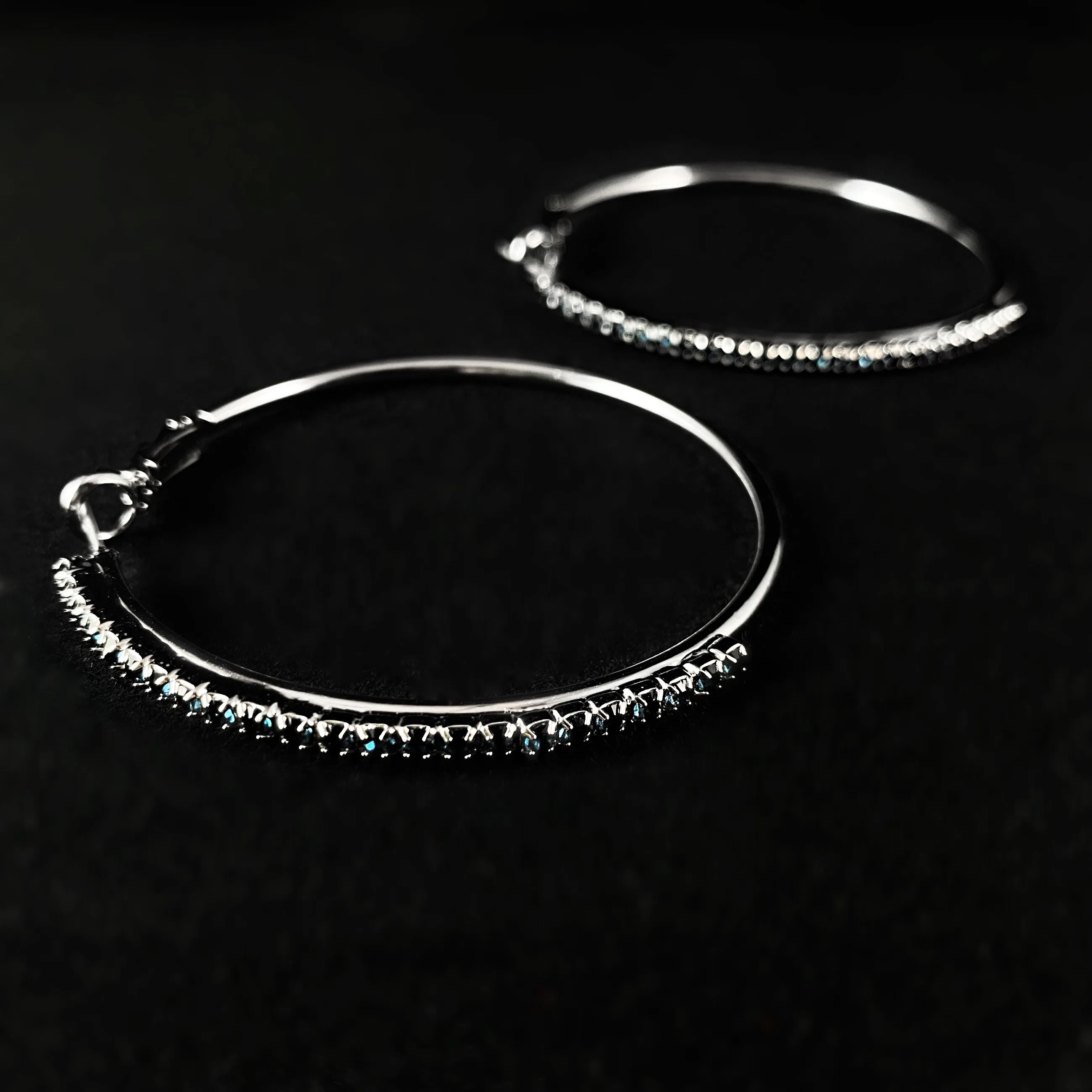 Deep Blue Crystal Silver Hoop Earrings, Farah - Sorrelli