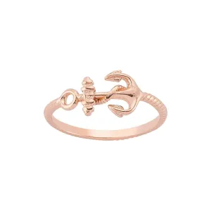 Delicate Simple Silver Anchor Midi Ring in Rose Gold