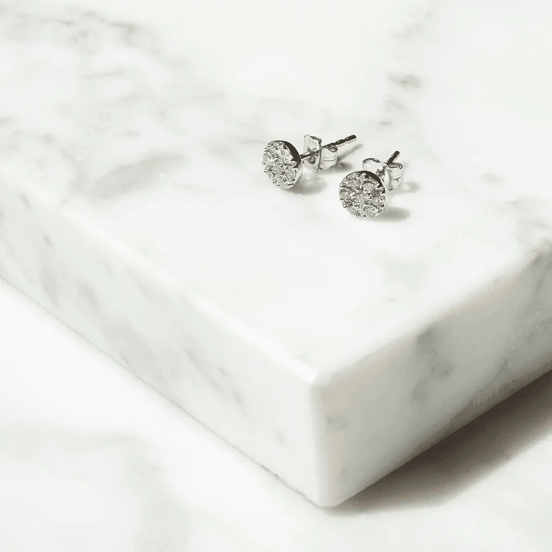 Diamond Circle Stud Earrings in 9ct White Gold