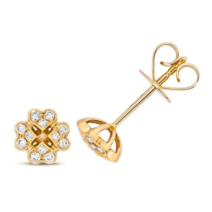 Diamond Clover Stud Earrings - 18k Yellow Gold