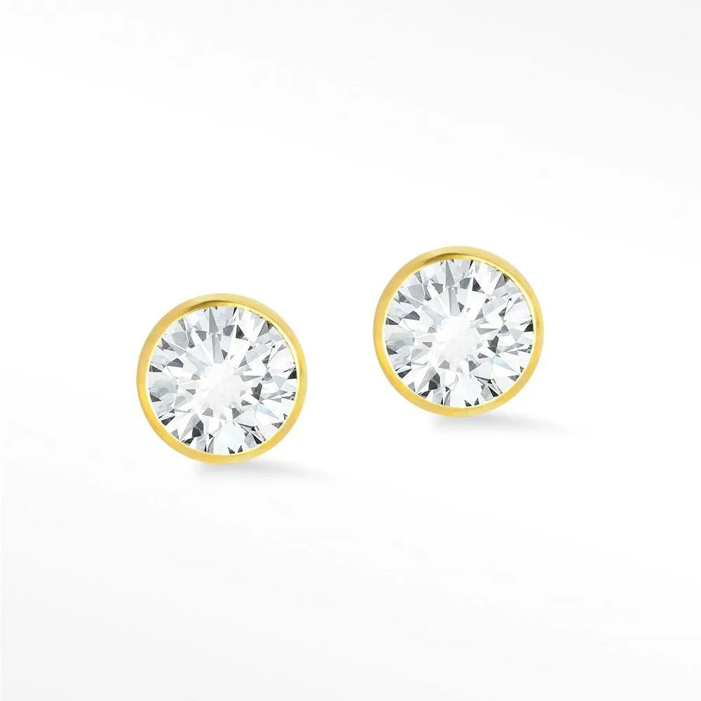 Diamond Push Back Earrings Diamond Bezel 14k Yellow
