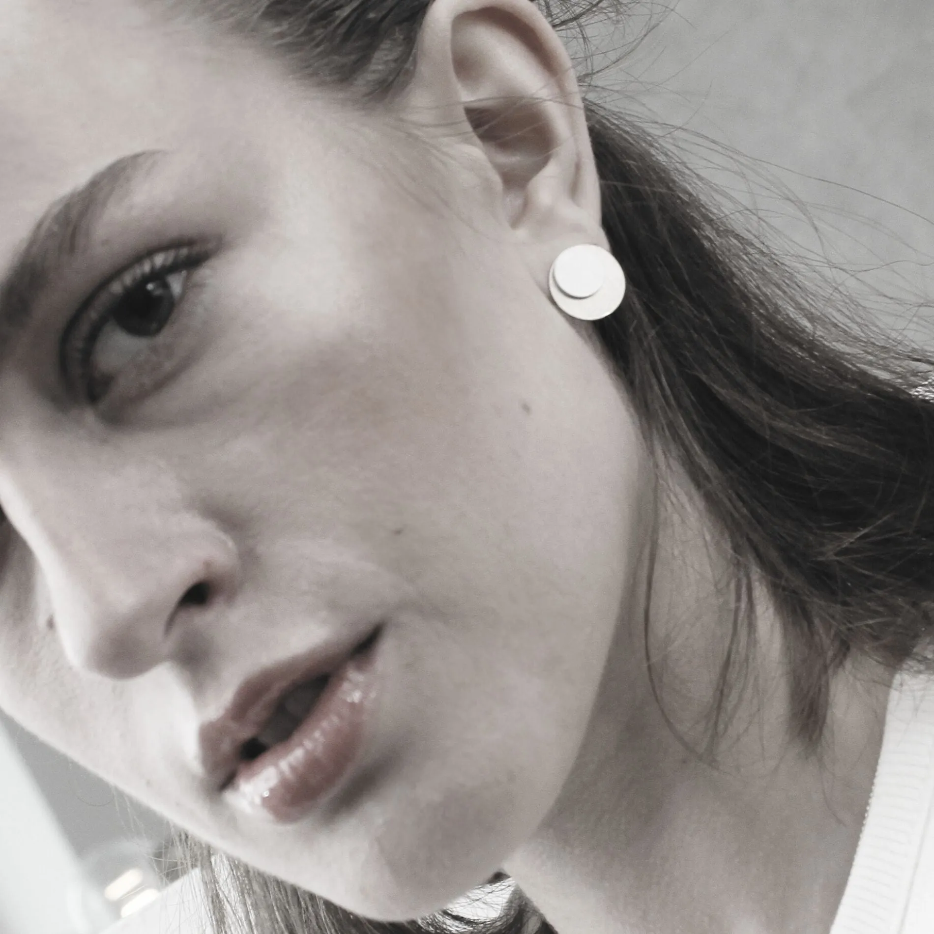 DNSK - Theia Two Tone Circle Stud Earring Silver Dot