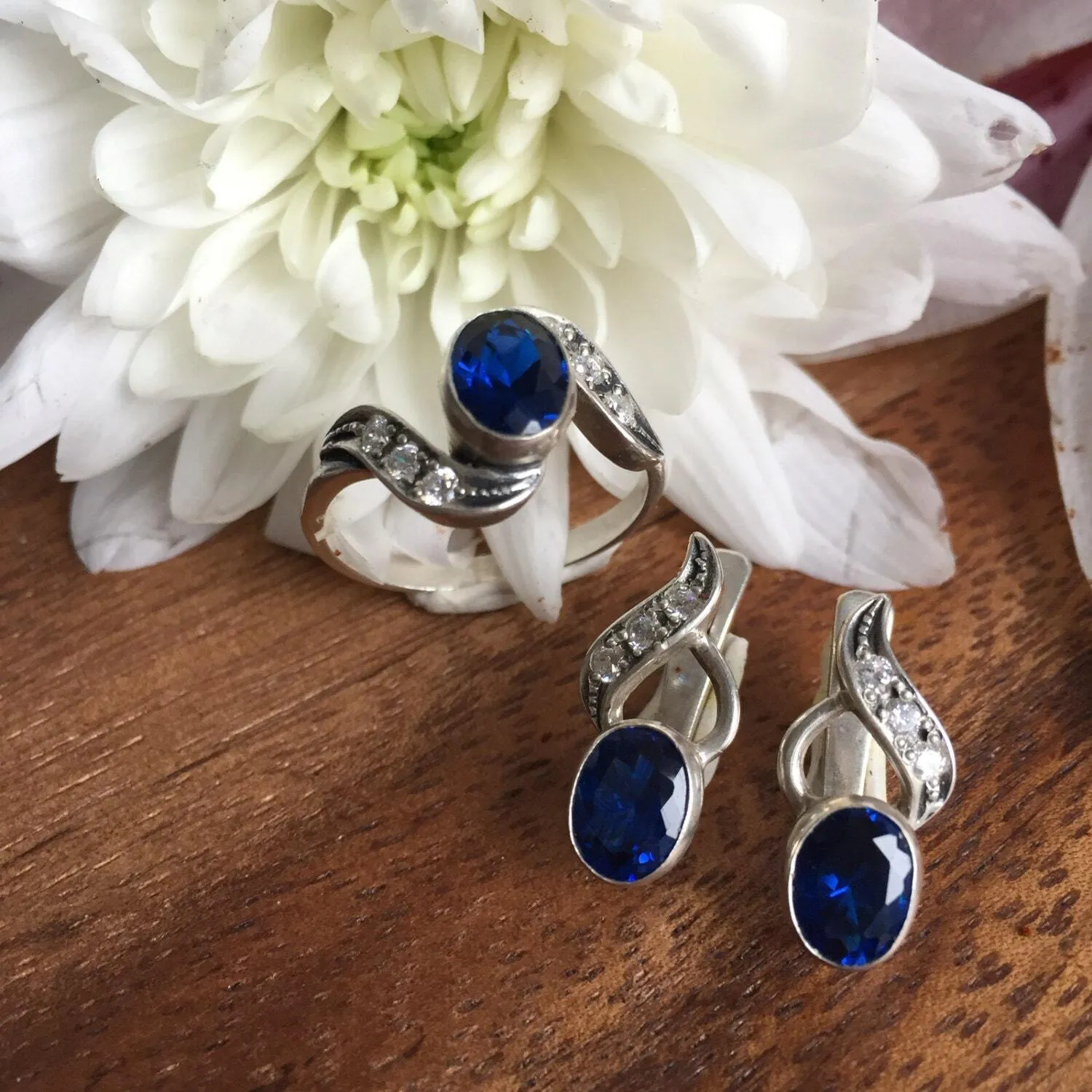 Drop Sapphire Earrings - Classy Blue Earrings - Unique Vintage Earrings