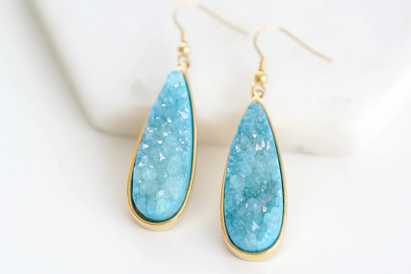 Druzy Collection - Azure Quartz Drop Earrings (Unique)