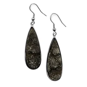 Druzy Collection - Silver Raven Quartz Drop Earrings (Unique)