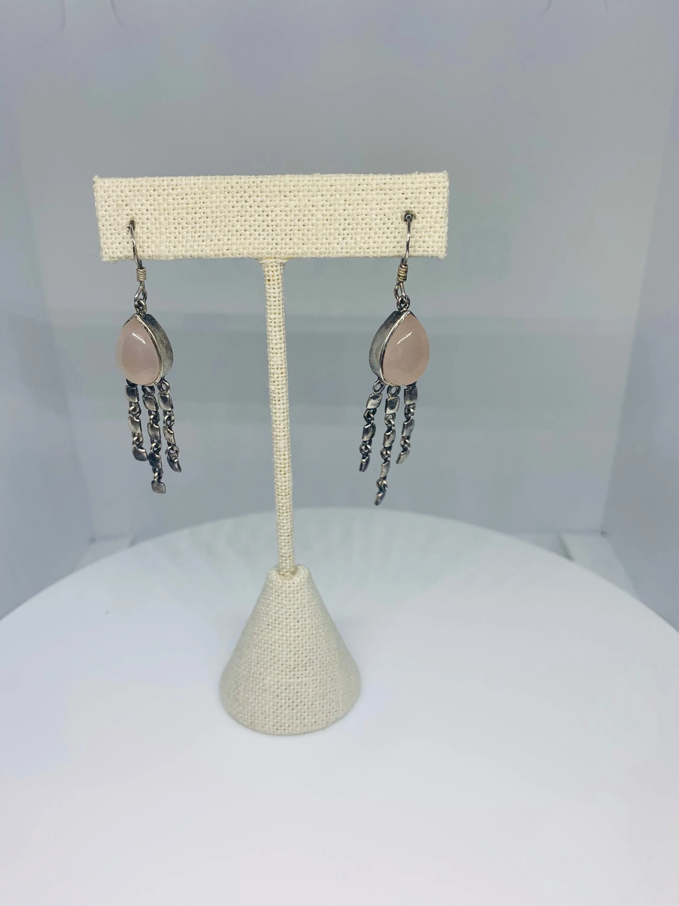 Earrings Natural Rose Quartz In Sterling Silver