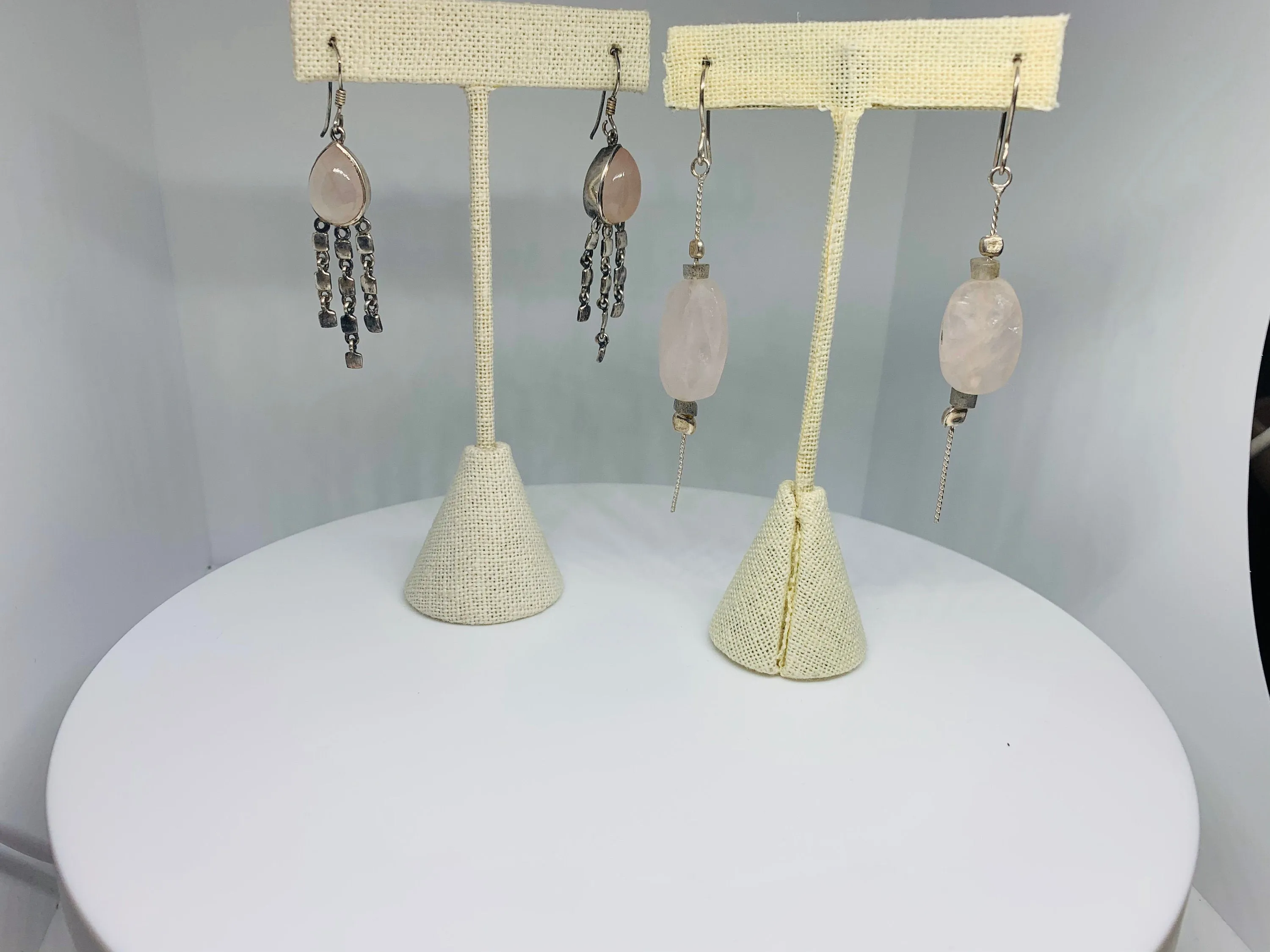 Earrings Natural Rose Quartz In Sterling Silver