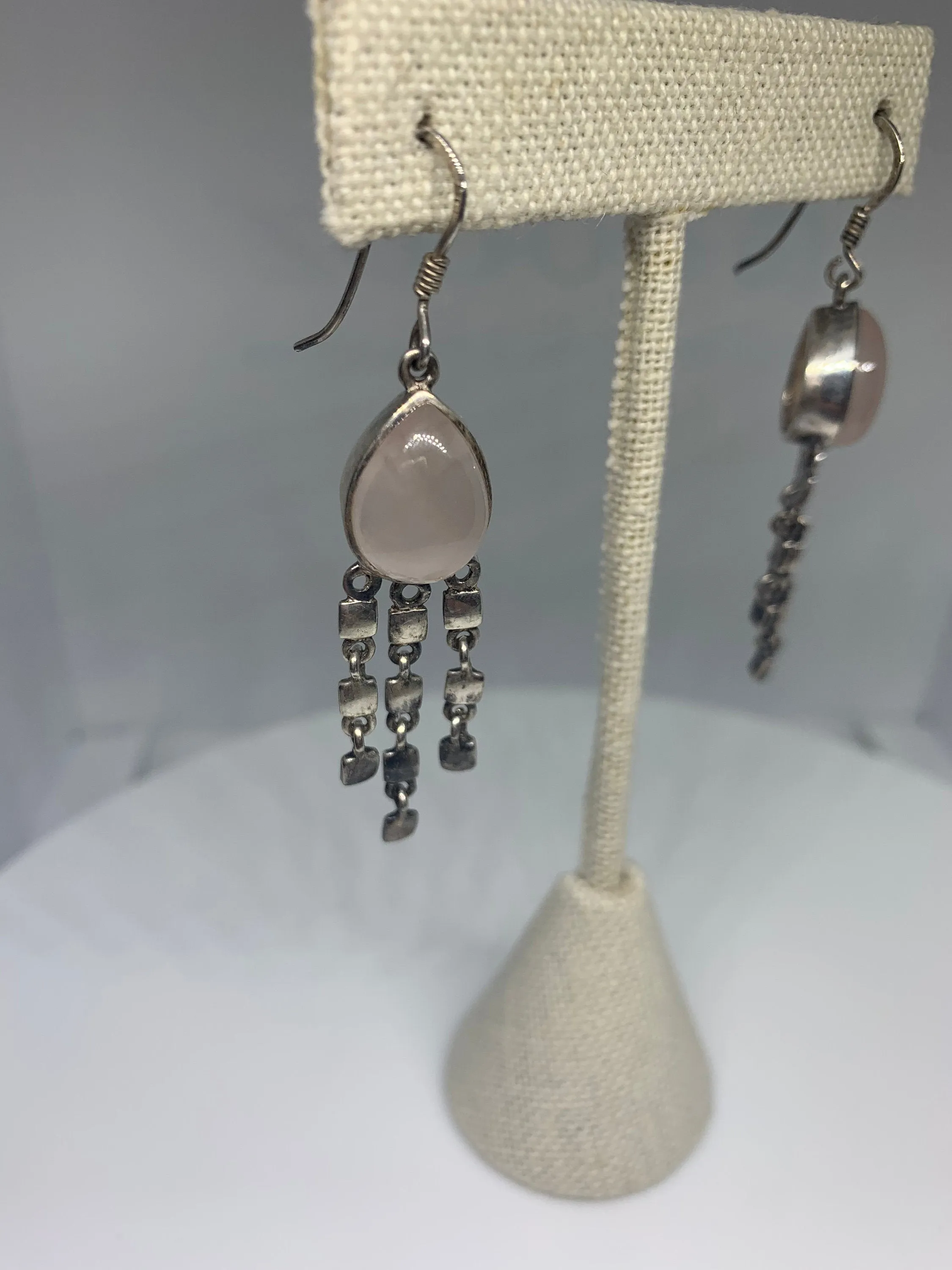 Earrings Natural Rose Quartz In Sterling Silver