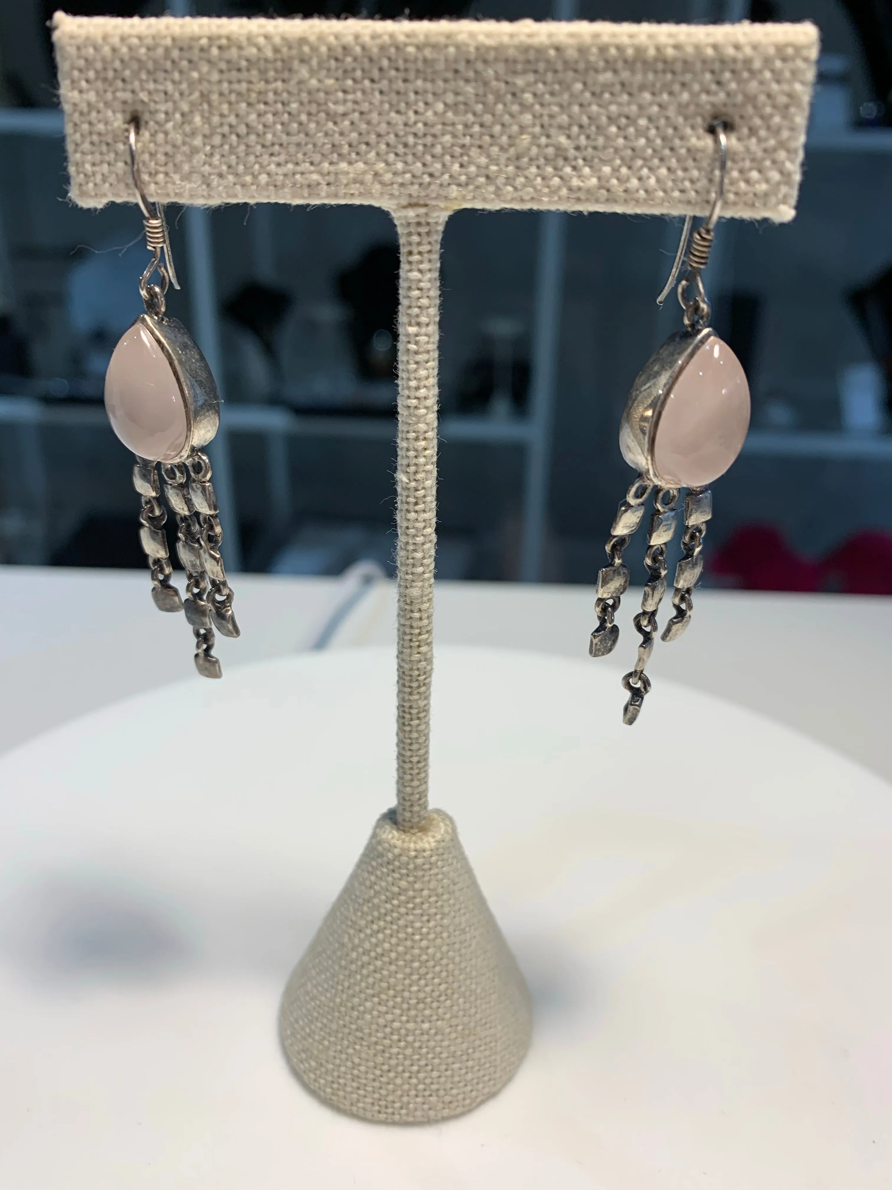 Earrings Natural Rose Quartz In Sterling Silver