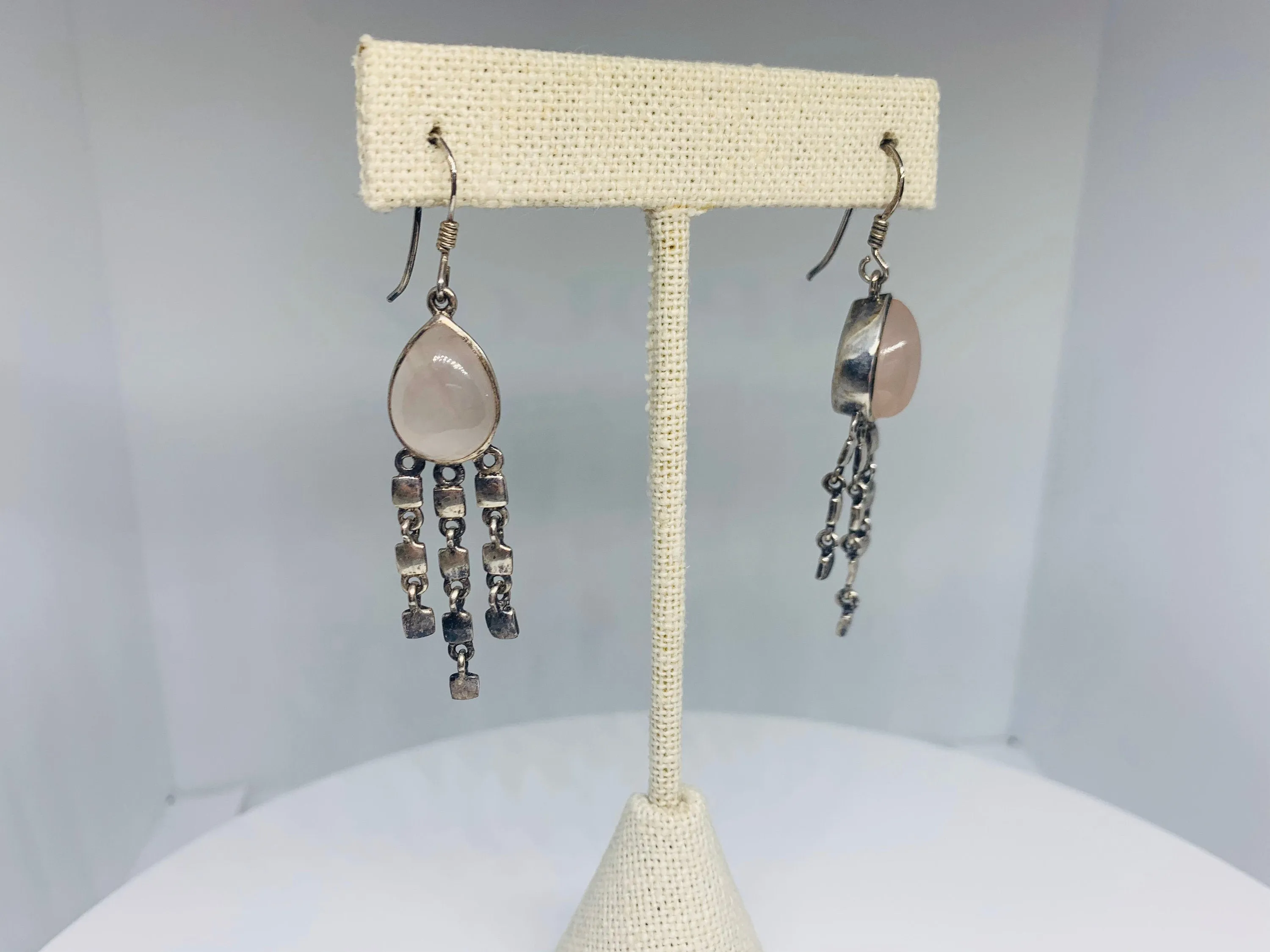 Earrings Natural Rose Quartz In Sterling Silver