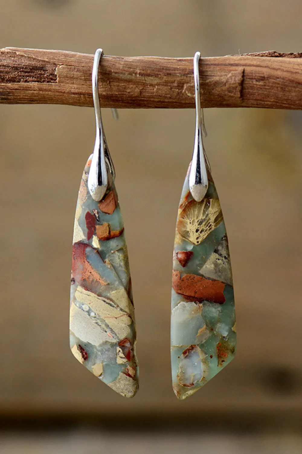 Earthly Elegance: Handmade Natural Stone Dangle Earrings - Unique Bohemian Chic