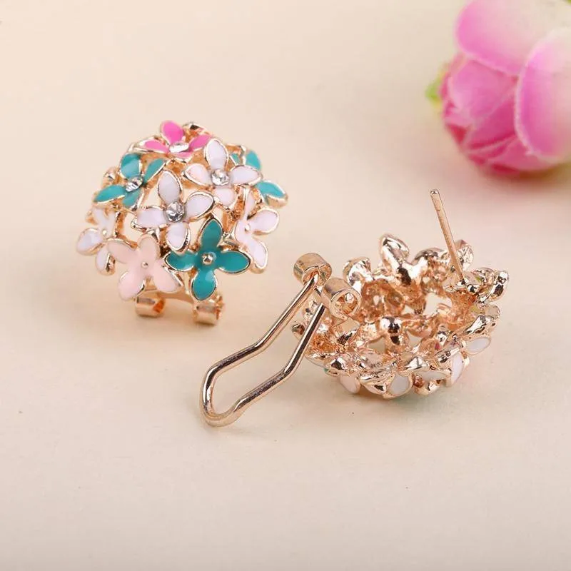 Elegant Flower Crystal Stainless Steel Rhinestone Stud Earrings