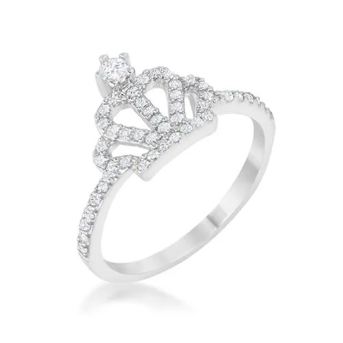 Elina 0.36ct CZ Rhodium Simple Crown Ring