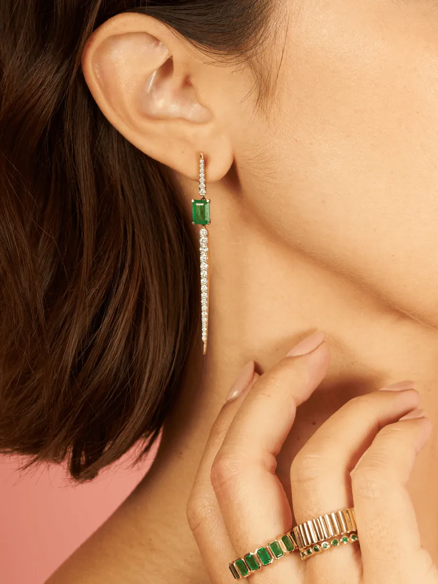 Eliza Emerald and Diamond Dangle Earrings 14K