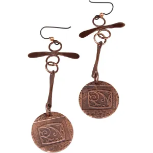 Etched Copper T-Bar Dangle Earrings