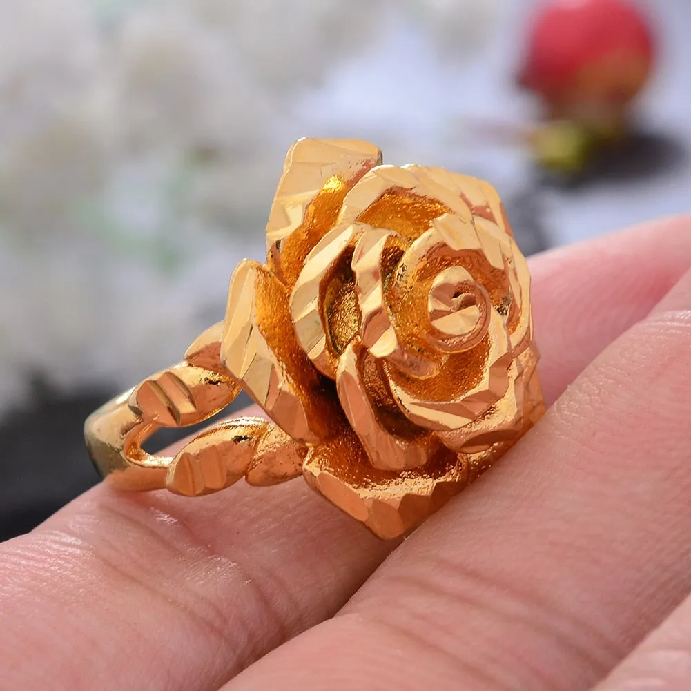 Ethiopia Dubai Rose Gold Color Rings For Women Girls Flower Simple Finger Rings
