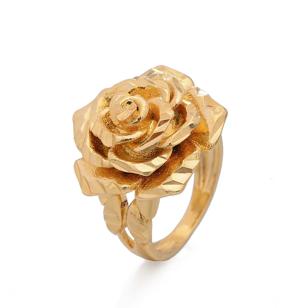 Ethiopia Dubai Rose Gold Color Rings For Women Girls Flower Simple Finger Rings
