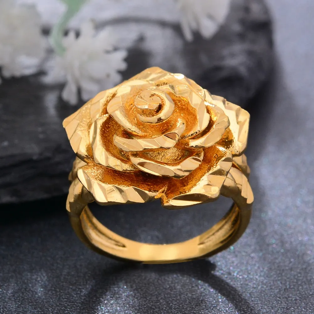 Ethiopia Dubai Rose Gold Color Rings For Women Girls Flower Simple Finger Rings
