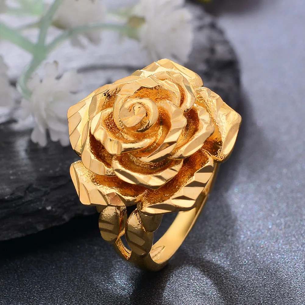 Ethiopia Dubai Rose Gold Color Rings For Women Girls Flower Simple Finger Rings