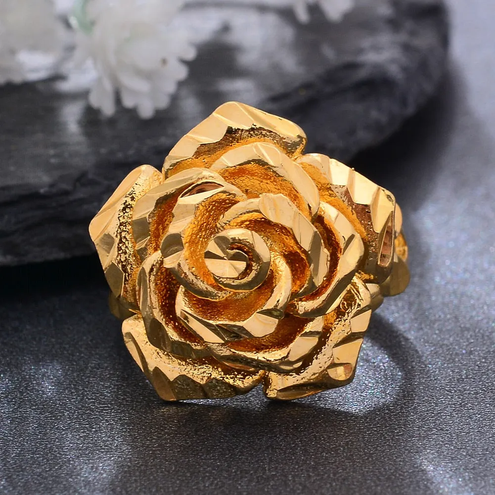 Ethiopia Dubai Rose Gold Color Rings For Women Girls Flower Simple Finger Rings