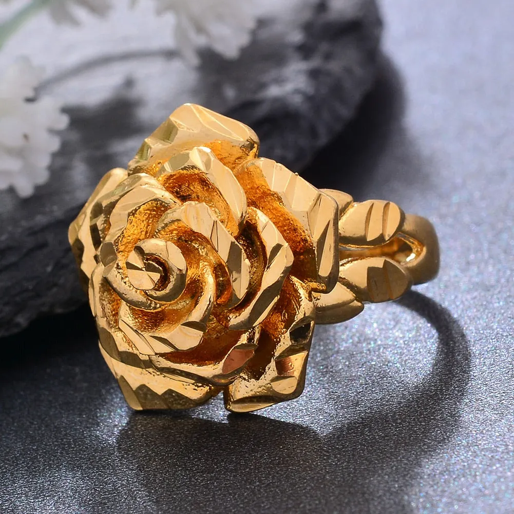 Ethiopia Dubai Rose Gold Color Rings For Women Girls Flower Simple Finger Rings