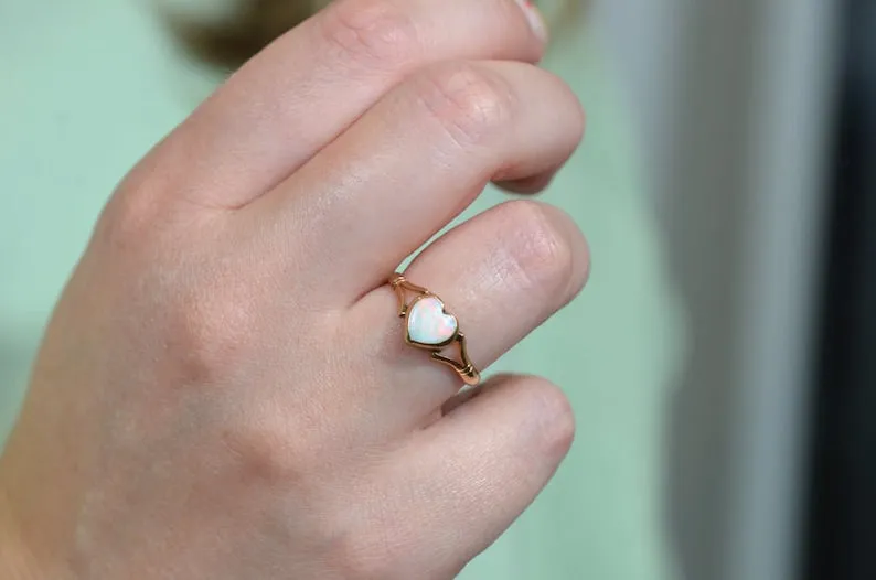 Ethiopian Opal Heart Cut Bezel Set Simple Vintage Rings - 14k Gold Vermeil Rings