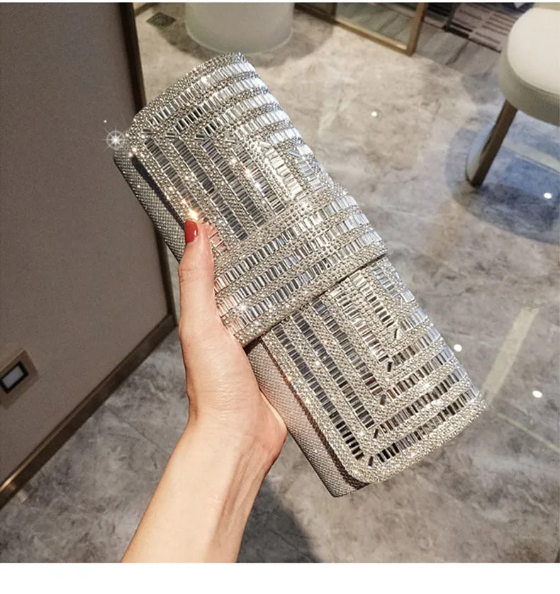 Exquisite Rhinestone Clutch with Shoulder Chain