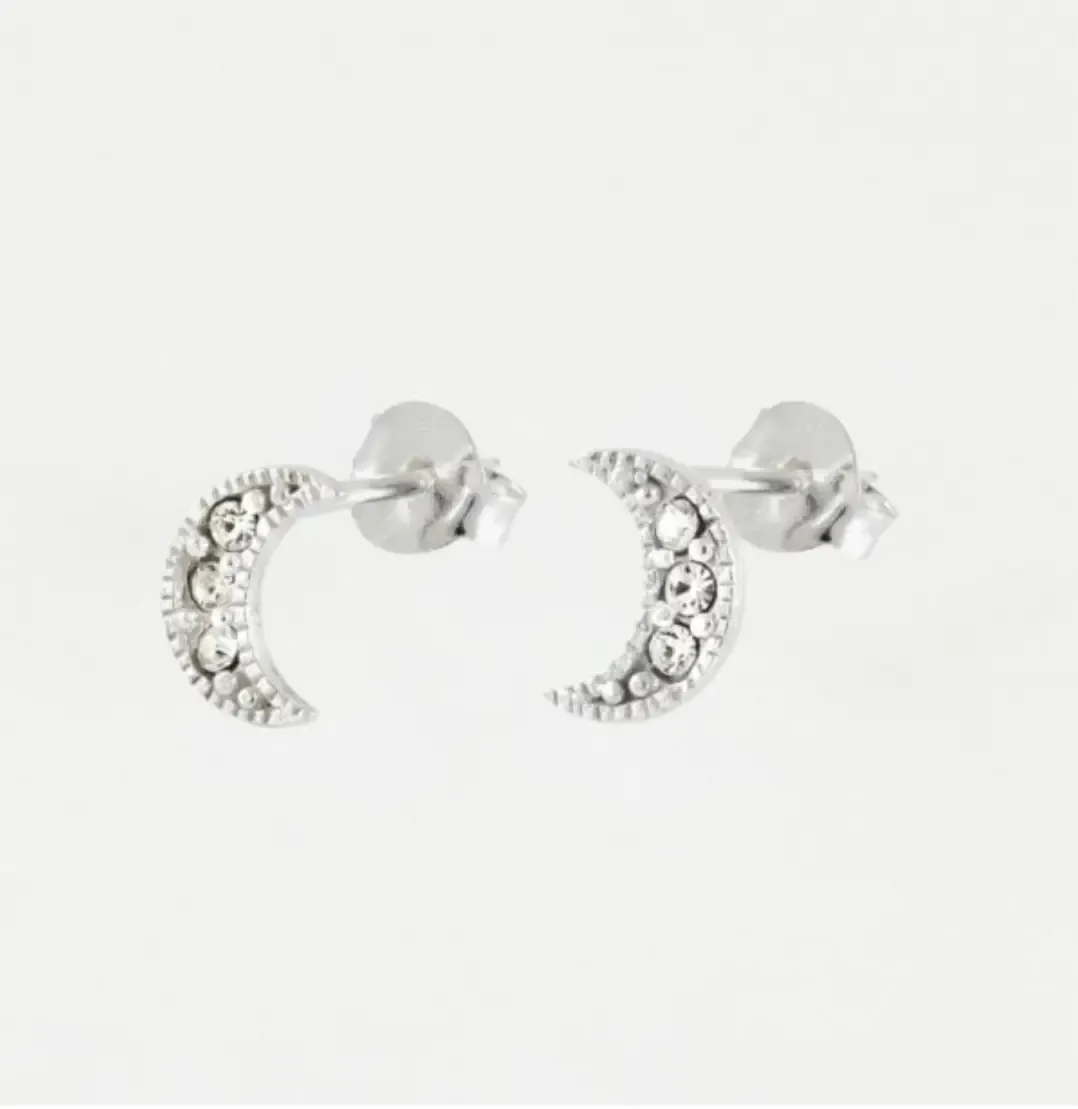 Fairy Sterling Silver Crystal Moon Stud Earrings on a Boxed Fairy Card - Unique and Whimsical Gift for Her