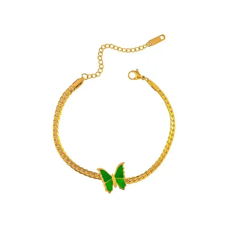 Fashion Fine Jewelry Welded Green Butterfly Charm Thick Chain bracelet Women