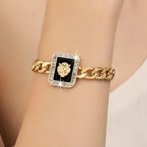 Fashion Luxury New Women's Gold Color Lion Head Bracelet Female Punk Gothic Rhinestone Trendy Jewelry Gifts