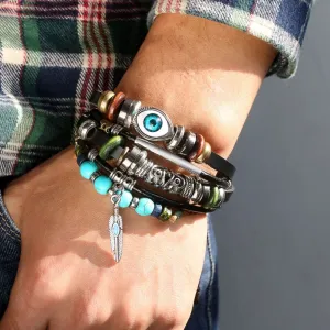 Fashion Turkey Blue Eyes Leather Bracelets Hemp Braided Alloy Hand For Men