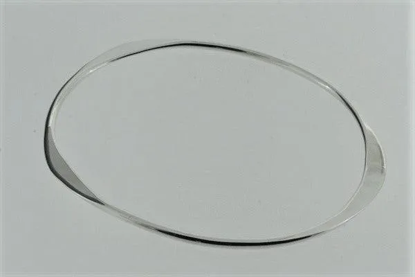 Flattened oval bangle - sterling silver