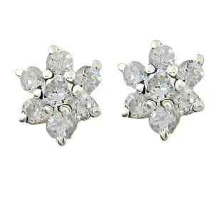 Flower Style Cubic Zirconia Silver Gemstone Earrings - Elegant Jewelry