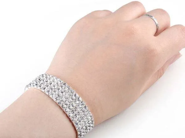 Full Crystal Rhinestone Elastic Bracelet Bridal Jewelry